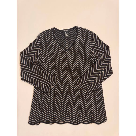 Women's Escada Margaretha Ley Black/Gold Scalloped Sweater Size 40/US 10 - Picture 1 of 3
